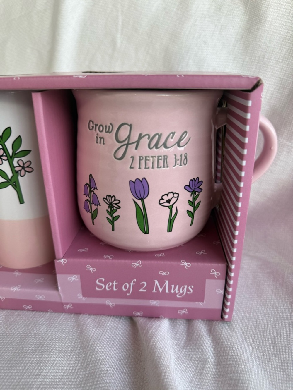 Set of 2 Pink Floral Mugs - Inspirational Scriptures - Picture 3 of 6